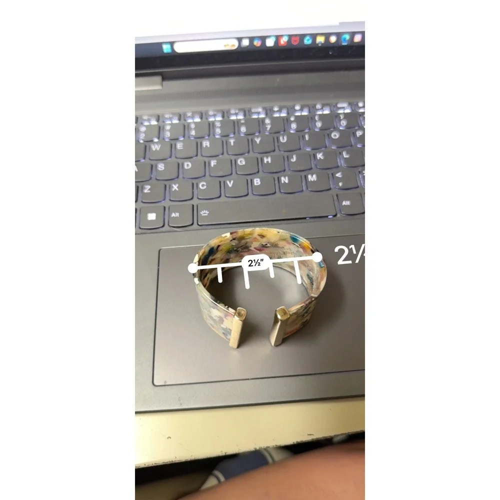 Kids‎ Multicolor Resin Acrylic Wide Cuff Bracelet Gold Tone Ends 2.5 Inch